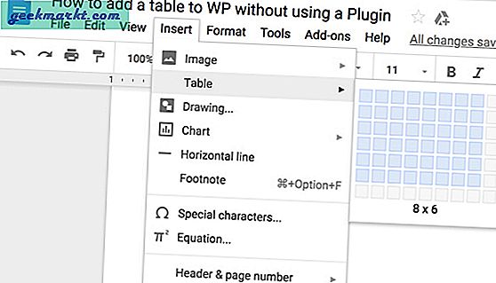 Hur man skapar tabell i Wordpress utan plugin