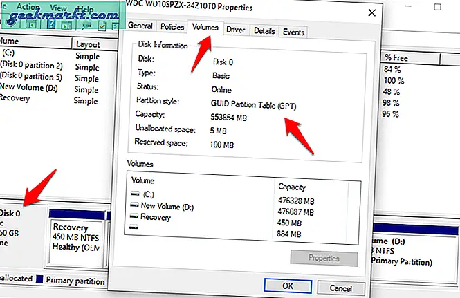 Hvordan sjekke GPT eller MBR i Windows 10 og konvertere dem