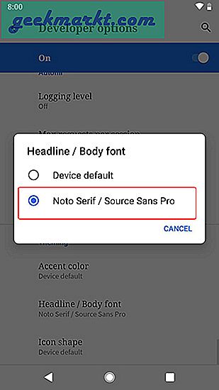 Sådan ændres skrifttypestil og ikonstørrelse i Android 10