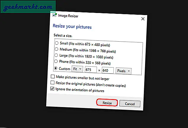 Her er en måde at ændre størrelse på billeder på i et enkelt klik i Windows 10. Appen understøtter også størrelsesændring af billeder på én gang.