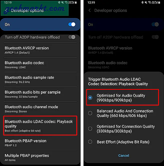 Her er et raskt flagg på Android-telefonen din for å gi bedre lydkvalitet på LDAC / LHDC / Hi-Fi Bluetooth-hodetelefoner.