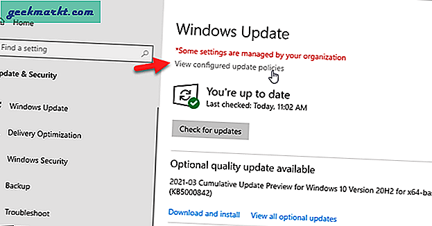 Løs Windows Update som viser noen innstillinger administreres av organisasjonen din