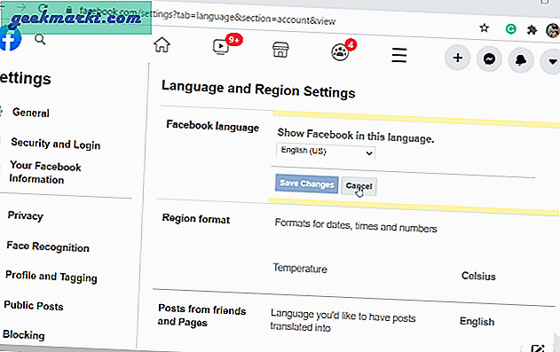 วิธีเปลี่ยนภาษาบน Facebook บนมือถือและพีซี