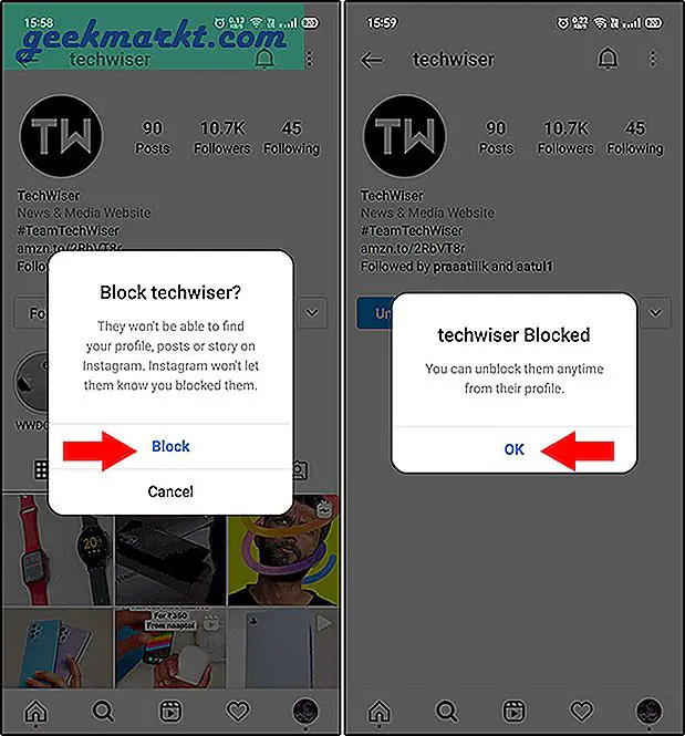 Sådan blokeres / blokeres en Instagram-konto på mobil og pc